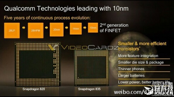 퀄컴 스냅드래곤835는 삼성전자의 최신 10나노 공정에서 생산된다. 사진=웨이보   