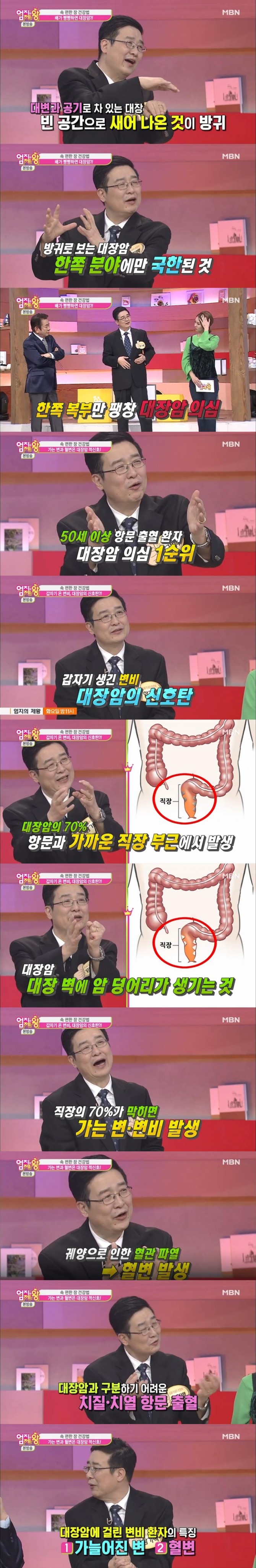 21일 방송된 MBN '엄지의 제왕'에서는 함기백 소화기 내과 전문의가 출연, 대장암 전조 증상을 소개했다./사진=MBN 방송 캡처