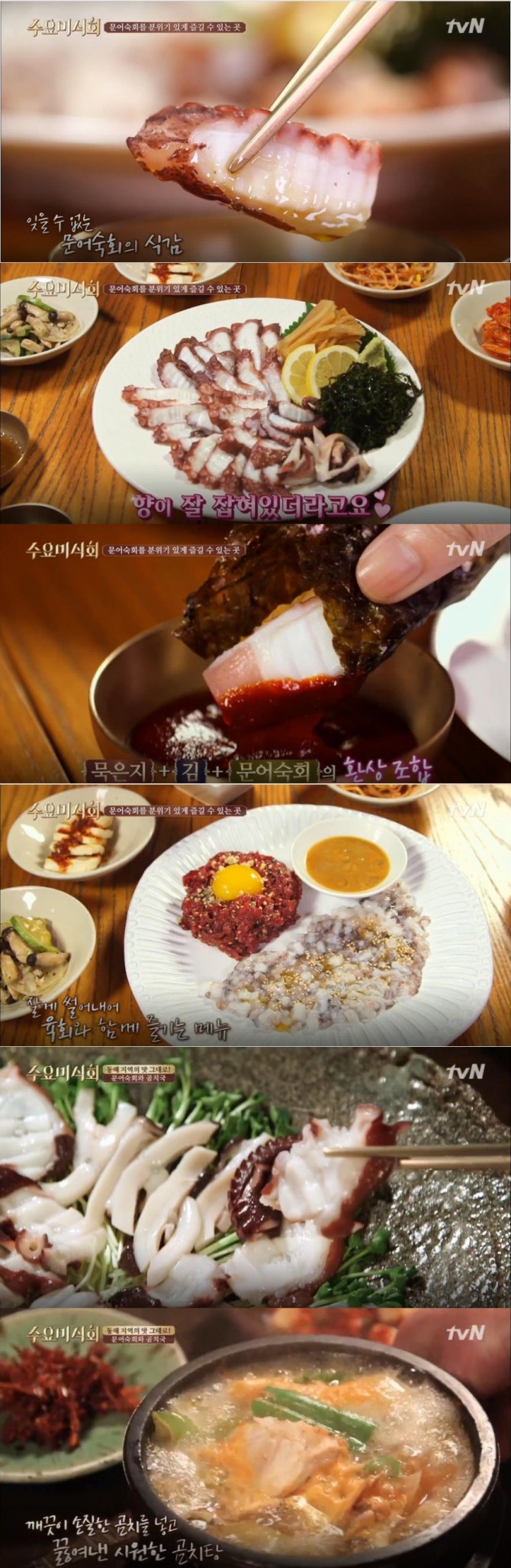 [주말 맛집 투어] '수요미식회' 맛집 리스트&위치…문어 숙회, 육회낙지탕탕이, 곰치국(물곰탕) 경북영주시, 강남 신사동(역), 역삼동(역) 맛집 (서울 주말 데이트 코스추천) / ft. 김수용, 블락비 박경, 장도연 /사진=tvN '수요미식회' 106회 문어 맛집 방송 캡처 ('수요미식회' 문어)