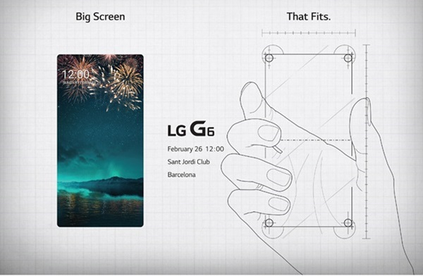 LG전자가 지난 7일 전 세계 미디어를 대상으로 발송한 초청장 속의 LG G6. 그립감을 강조한 듯 보인다. 사진=LG전자