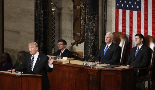 도널드 트럼프 미국 대통령이 28일(현지시간) 열린 상하원 합동연설에서 '미국우선주의'에 입각한 세제개혁안을 발표했다 / 사진=뉴시스