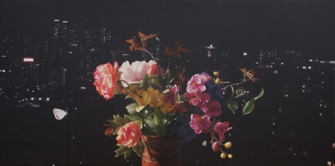 정창균 작 '명경지수-피고지고'. 260x130cm. oil on canvas. 2014