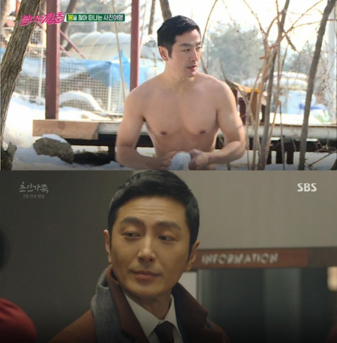 '불타는 청춘' 상남자 근육 '류태준' vs '초인가족 2017' 엉뚱한 매력 '류태준' /사진=(상)SBS '불타는청춘' 방송캡처, (하)SBS '초인가족 2017' 방송캡처 (배우 류태준 복근노출)