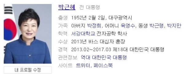 박근혜 전 대통령. 사진=네이버 검색화면 캡처