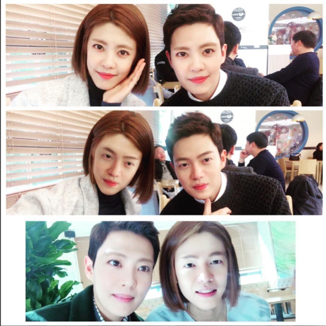 MBC 일일드라마 '행복을 주는 사람'에서 연인으로 호흡을 맞추고 있는 이윤지와 손승원이 각자의 얼굴을 각각 합성해 눈길을 끌고 있다./사진='행복을 주는 사람' 공식 인스타그램 캡처