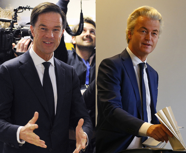 15일(현지시간) 네덜란드 총선 투표가 마감된 가운데 마르크 뤼터 총리(사진 좌)의 자유민주당이 헤이르트 빌더르스(사진 우)가 이끄는 극우정당 자유당을 누르고 제1당을 유지할 것으로 보인다 / 사진=뉴시스