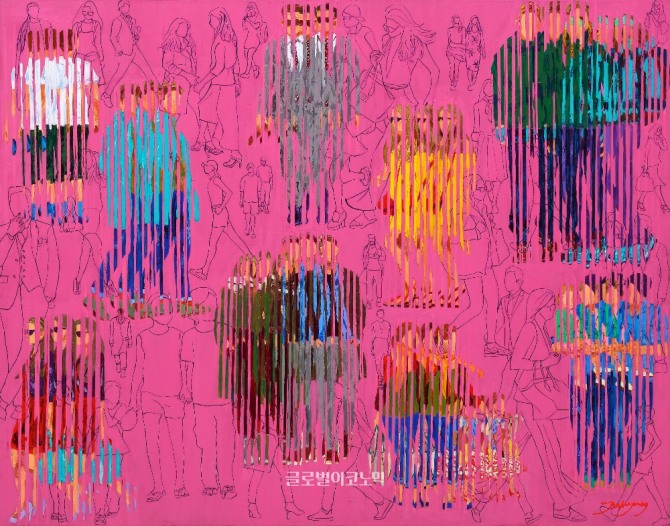 Citizen 연작- 도시의 환영, 91×116.8cm, acrylic&amp;fabric collage on canvas