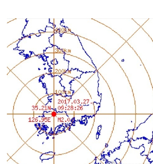 27일 오전 9시 33분경 광주서 규모 2.0 지진이 발생했다./기상청 