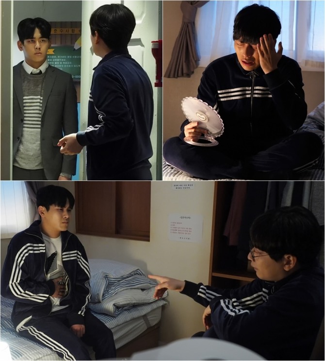 6일 MBC 수목드라마 '자체발광 오피스' 제작진이 계약직 직원 '은장도' 3인방 중 두 사람인 장강호(이호원)와 도기택(이동휘)이 얼굴에 잔뜩 멍이 든 사진을 공개해 궁금증을 증폭시키고 있다. /사진=MBC 제공