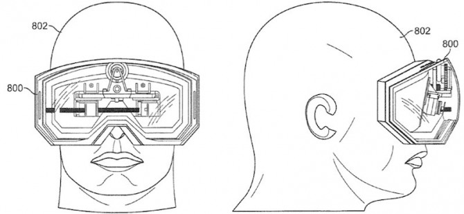 애플이 특허출원한 고글형 증강현실 기기. 사진=애플/미특허청 