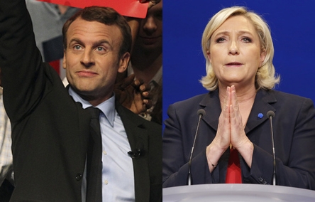 23일(현지시간) 열린 프랑스 대선 1차 투표에서 무소속 에마뉘엘 마크롱 전 경제장관(왼쪽)과 극우정당 마린 르펜이 1, 2위를 차지하며 5월 7일 결선투표에서 다시 맞붙게 됐다 / 사진=뉴시스