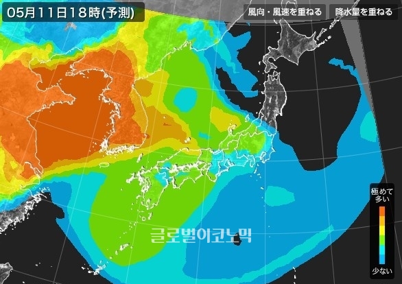 11일 점심 무렵부터 중국발 대기오염물질이 대량으로 유입되면서 한반도 전역에서 짙은 초미세먼지가 기승을 부릴 것으로 전망된다 / 사진=일본기상협회