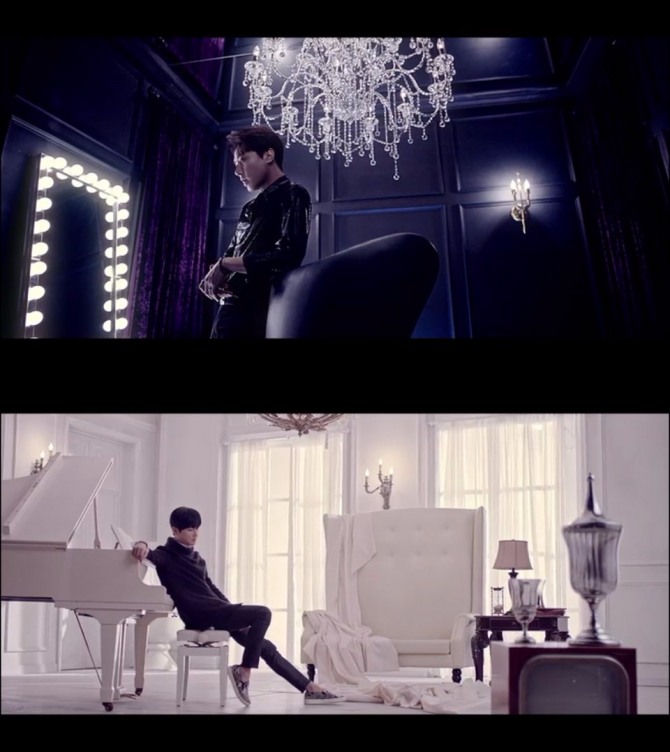 밝은 조명이 있는 앤디의 방과 화이트 톤의 혜성의 방. 출처=신화 TOUCH M/V 화면