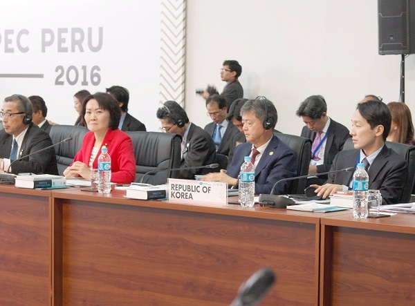 이인호 산업통상자원부 통상차관보(오른쪽 두번째)가 지난해 5월 17일(현지시간) 남아메리카 페루 아레키파에서 열린 아시아태평양경제공동체(APEC) 통상장관회의에 참석했다. 