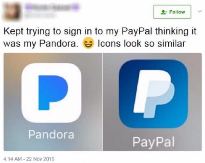 페이팔 사용자들 또한 아이콘이 너무 비슷해 보인다는 의견을 제시했다. 자료=PayPal
