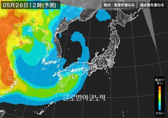 26일 한반도 대부분 지역에서 초미세먼지가 거의 관측되지 않는 맑은 날씨가 예상된다 / 사진=일본기상협회