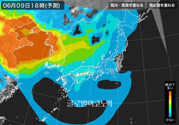 중국에서 생성된 대기오염물질이 동해를 넘어오며 오늘 밤부터 한반도 전역이 초미세먼지 ‘매우 나쁨’ 단계에 들어설 것으로 전망돼 주의가 필요하다 / 사진=일본기상협회