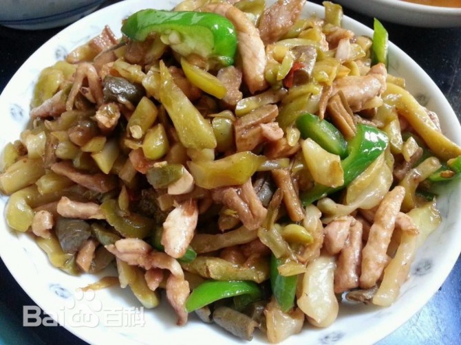 볶음돼지고기야채 요리 챠오짜차이러우쓰(炒搾菜肉絲). 자료=바이두백과