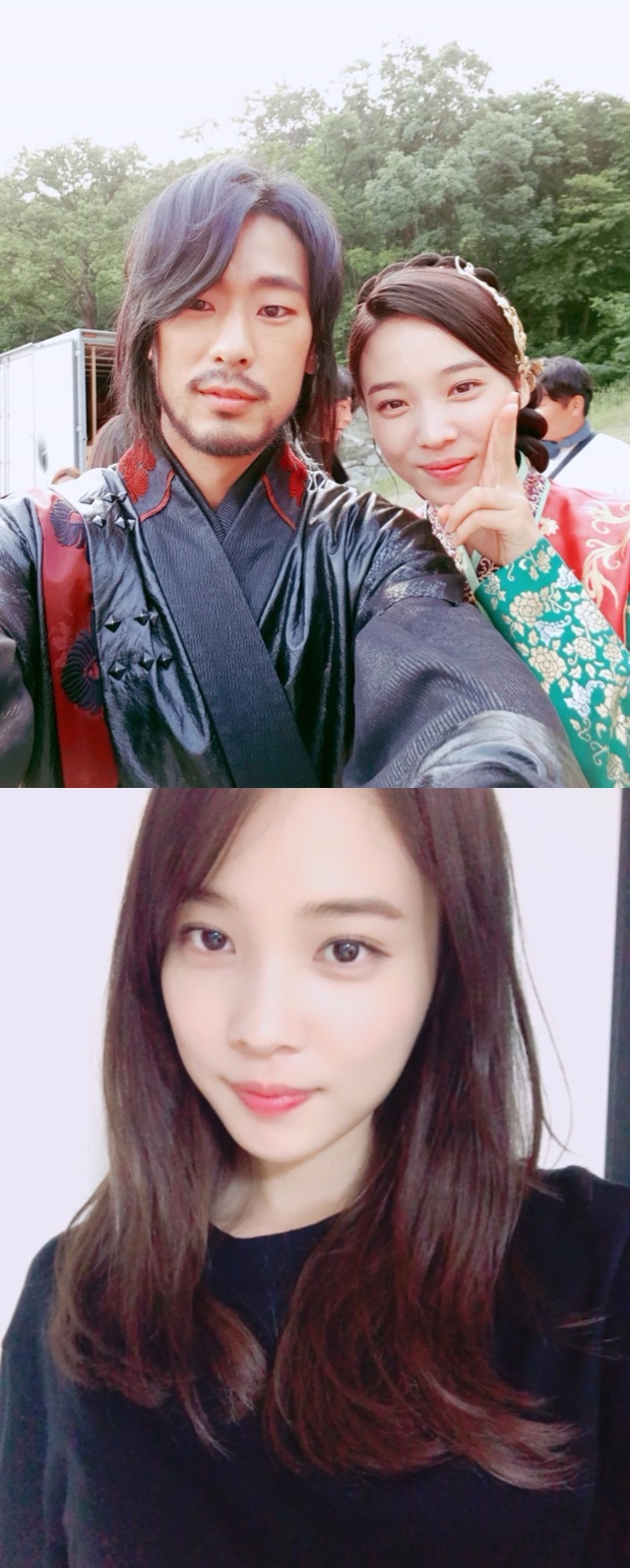 '군주 가면의 주인'에서 편수화 대목(허준호)의 손녀 김화군으로 활약한 윤소희가 1일 자신의 인스타그램을 통해 막방 촬영후 스타일을 변신했다는 소식을 전했다. 위 사진은 극중 호위무사였던 곤 역의 김서경과 함께 한 투샷. 사진=김서경 인스타그램(위), 윤소희 인스타그램 캡처