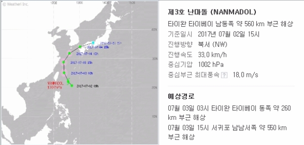 태풍 최근 위치 및 예상 경로도, 기상청