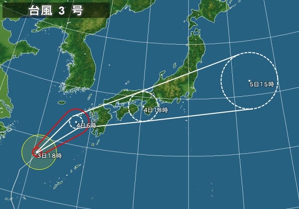 지난 2일 대만 남쪽 해상에서 발생한 3호 태풍 난마돌이 속도를 올리며 4일 오전 일본 규슈 지역에 북상할 것으로 전망된다. 태풍이 경로를 동쪽으로 선회하면서 제주도의 피해는 최소화될 전망이다 / 사진=일본기상협회
