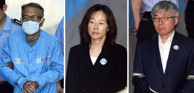 27일 열린 김기춘 전 청와대 비서실장과 조윤선 전 문화체육관광부 장관 등에 대한 1심 선고 공판에서 서울중앙지법 형사합의30부(재판장 황병헌)는 김기춘 전 장관에 대해 징역 3년, 조윤선 전 장관에 대해 징역 1년과 집행유예 2년을 선고했다. 사진=뉴시스