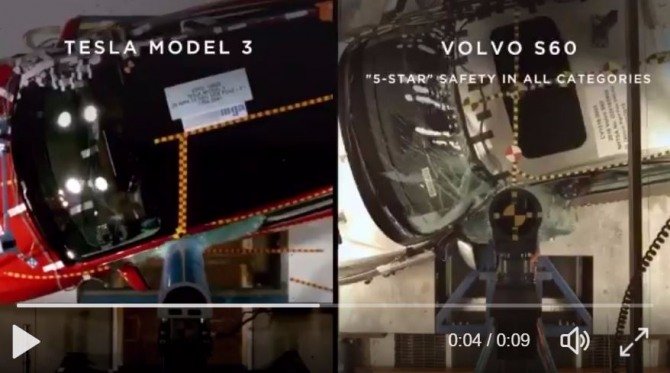일론 머스크는 자신의 트위터에 모델3의 안전성을 강조하는 비디오를 공개했다. 사진 = 일론 머스크 트위터 