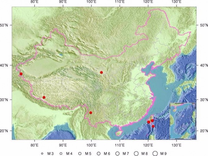상반기 중국 규모 5 이상 강진 발생지. 자료=국가지진국