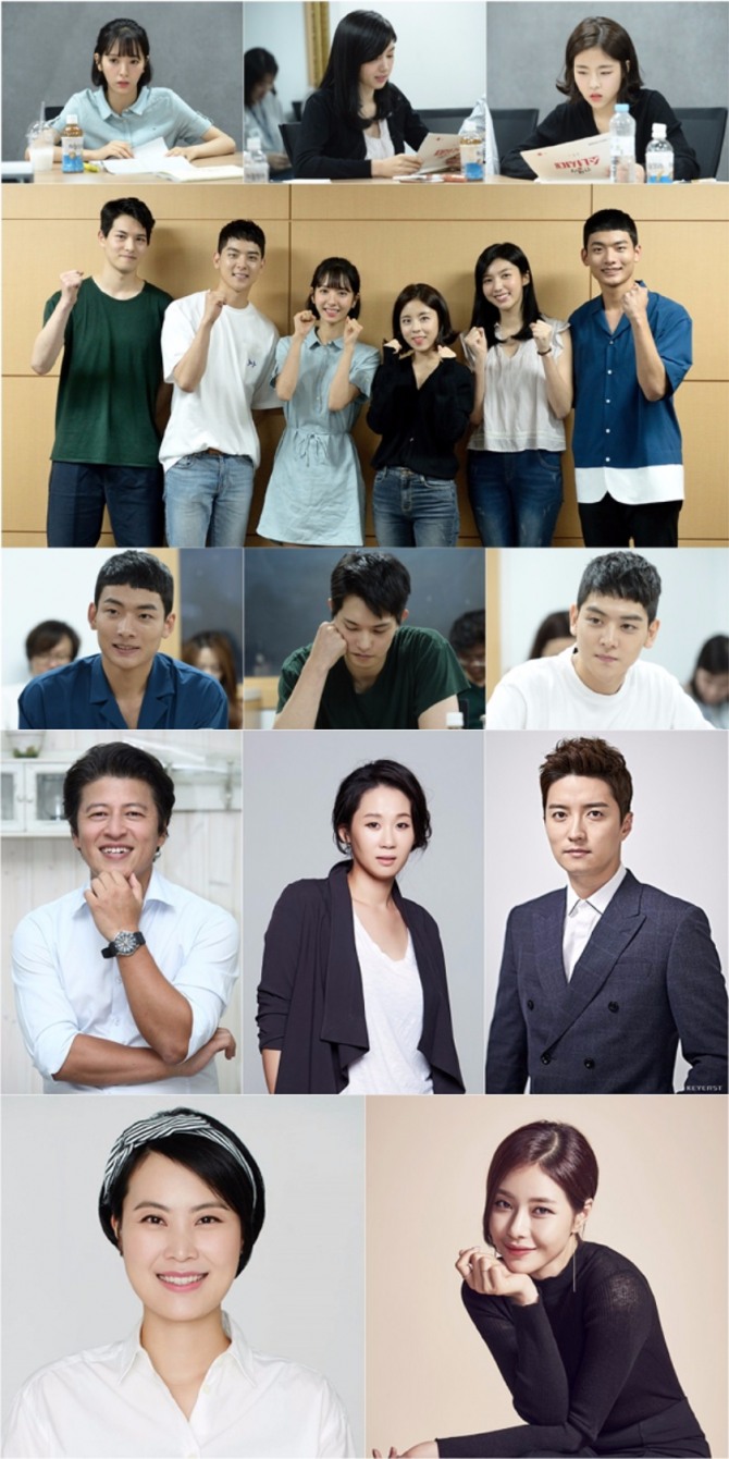 오는 11일 첫 방송되는 KBS2 새 월화드라마 '란제리 소녀시대' 여주 3인방 보나, 채서진, 도희와 남주 3인방 서영주, 이종현, 여회현 대본 리딩컷(위)과 권해효, 김선영, 인교진, 박하나, 김재화 등주요 등장인물. 사진=KBS 제공