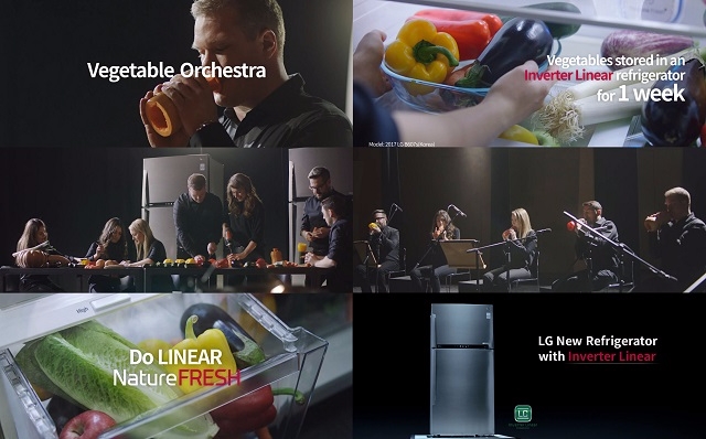 LG전자가 지난 6월 SNS에 공개한 ‘인버터 리니어 냉장고: 채소 오케스트라’ 영상.