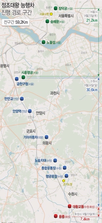 정조대왕 능행차 진행 경로. /뉴시스