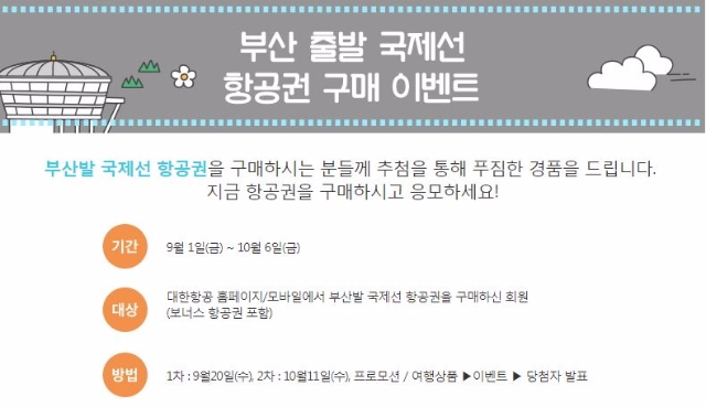대한항공이 부산발 국제선 항공권 구매자 대상으로 경품 이벤트를 실시한다. 사진=대한항공 홈페이지 캡처