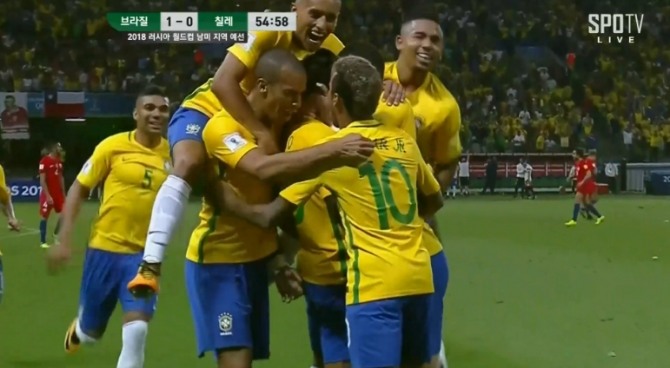 브라질이 칠레를 상대로 2-0을 기록하고 있다. /출처=SPOTV