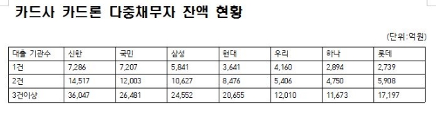 대출기관 3곳 이상에서 돈을 빌린 다중채무자들의 잔액 현황. 사진=박찬대 의원실