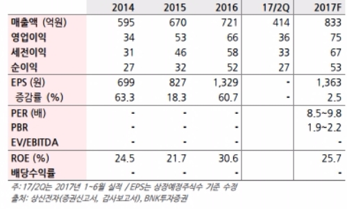 상신전자 연결재무제표 요약, 자료=BNK투자증권