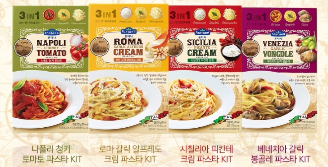 샘표 파스타 키트는 파스타 면과 소스, 파스타의 맛을 배가시켜 줄 수 있는 재료로 구성했다. 샘표=제공