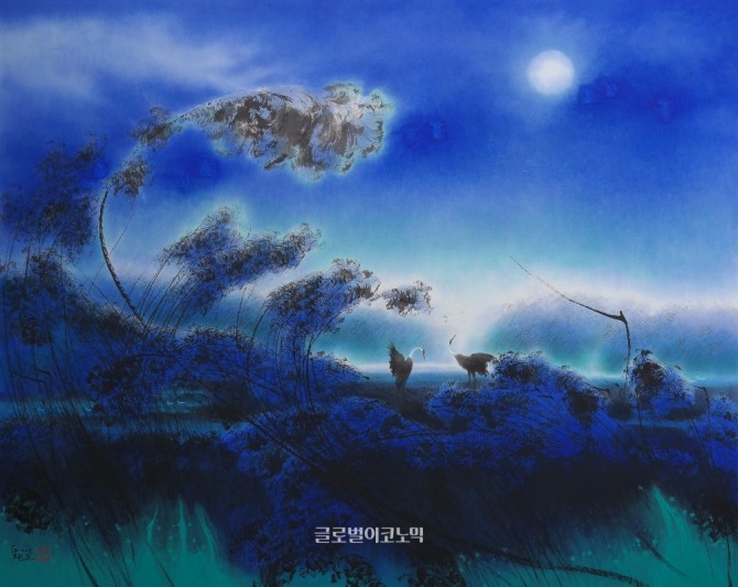 장안순 작 만(灣)에는, 162×130cm, 장지, 수묵, 아크릴, 2015