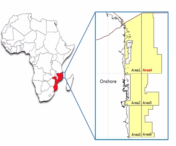 모잠비크 Area 4광구의 위치. 자료=한국가스공사.