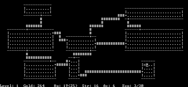 1980년 출시된 롤플레잉 게임(RPG) '로그'. 지금이야 이게 뭐야 싶지만 당시로는 획기적인 그래픽이었다. 로그라이크 게임의 조상님.