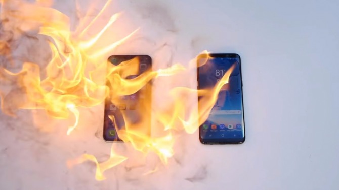 세 번째 실험은 열기에 얼마나 강한지를 테스트하기 위해 화재 상황을 연출했다. 자료=테크렉스