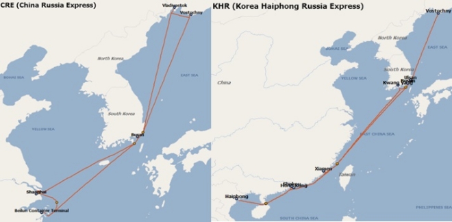 현대상선이 올 12월 말부터 장금상선과 한국-중국-러시아의 주요 항을 연결하는 컨테이너 정기선 서비스를 개시한다. 서비스는 중중국(Central China)발과 남중국(South China)발 항로로 나뉘어 주 2항차로 운영된다. 사진=현대상선