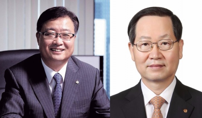 김창범 한화케미탈 사장(왼쪽)이 부회장으로 승진하면서 금춘수 한화케미탈 부회장의 거취에 관심이 쏠린다.