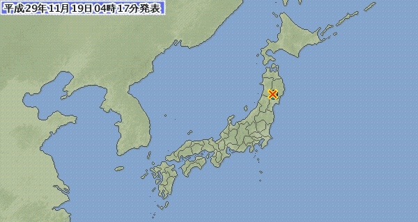 포항 지진 5일째를 맞은 19일 새벽 3차례 여진이 발생한 가운데 비슷한 시각 일본 이와테 현에서 규모 3.3 지진이 발생했다 / 사진=일본기상청