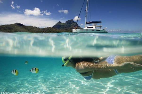 타히티 섬에서는 투명한 바다에서 수영하며 자연을 만끽할 수 있다. 사진=타히티관광청