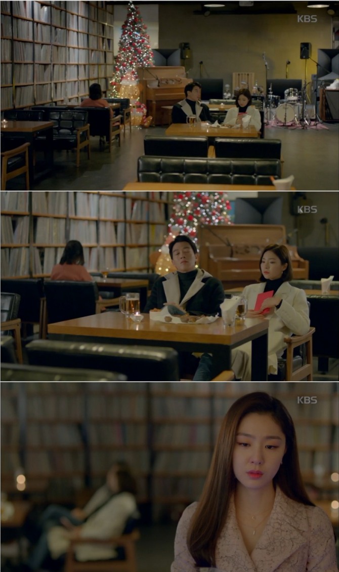 KBS2 수목드라마 '흑기사' 8회에서 샤론(서지혜)이 문수호(김래원)와 정해라(신세경)의 데이트를 몰래 훔쳐보고 있어 소름을 선사했다. 사진=KBS 방송 캡처