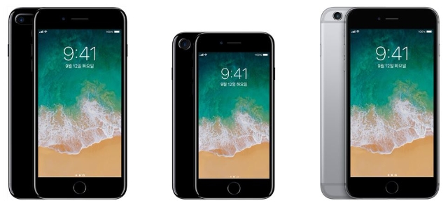 애플의 아이폰7 플러스(왼쪽부터)와 아이폰7, 아이폰6S 플러스.