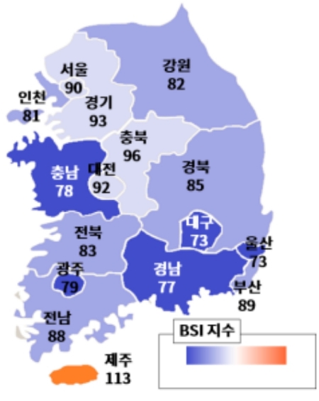 지역별 BSI 분포. 사진=대한상의