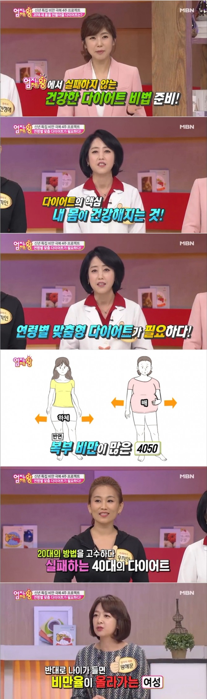 9일 밤 방송된 MBN '엄지의 제왕'에서는 신정애 한의사와 우지인 트레이너가 출연, 연령대별 맞춤 다이어트 방법을 소개했다. 사진=MBN 방송 캡처