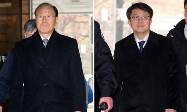 김백준(왼쪽) 전 청와대 총무기획관과 김진모 전 청와대 민정2비서관이 17일 구속됐다. 사진은 구속 전 피의자 심문(영장실질심사)에 출석하는 모습. 사진=뉴시스