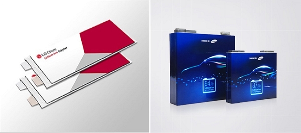 LG화학(좌측)과 삼성SDI 배터리 제품. 사진=각 사.